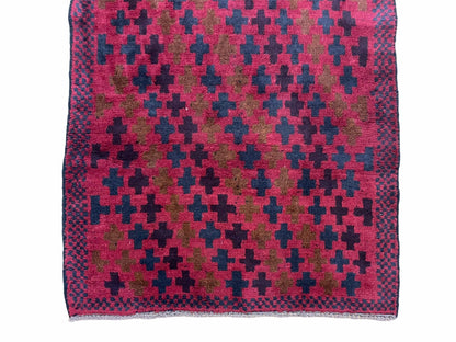 2' 10" X 4'8" Vintage Handmade Tribal Wool Rug Balouchi Rug Afghan Rug Red Beige - Nuvé