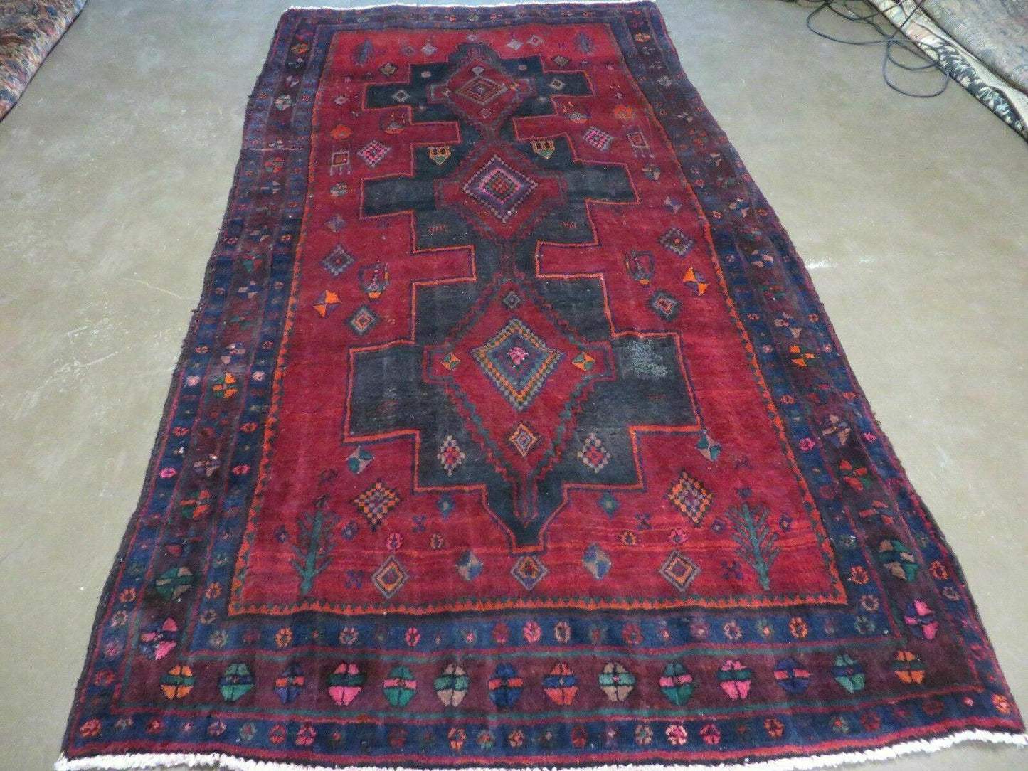 4' X 8' Antique Handmade India Geometric Oriental Wool Rug Veg Dyes Nice - Nuvé