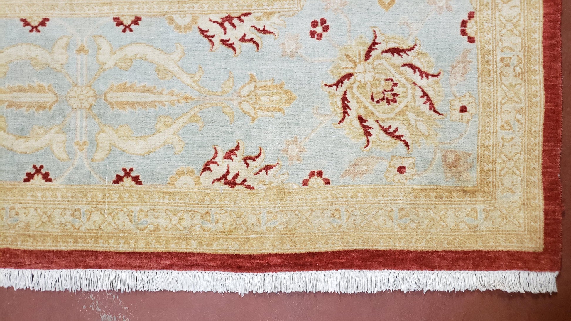 9x12 Peshawar Rug Pakistani Oriental Carpet Sky Blue and Red Wool Vintage Master Bedroom Rug Hand-Knotted Living Room Rug Dining Room Rug - Nuvé