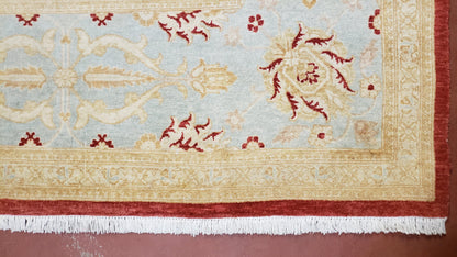 9x12 Peshawar Rug Pakistani Oriental Carpet Sky Blue and Red Wool Vintage Master Bedroom Rug Hand-Knotted Living Room Rug Dining Room Rug - Nuvé