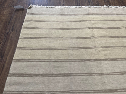 New Turkish Kilim Rug 5x8 Flatweave Carpet, Bohemian Rug, Contemporary Rug, Hand Woven, Wool Area Rug, Gray and Taupe, Striped Pattern