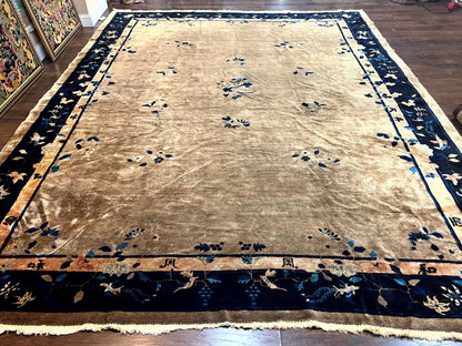 Antique Chinese Wool Rug 10x13, Large 1920s Peking Carpet, Handmade - Nuvé