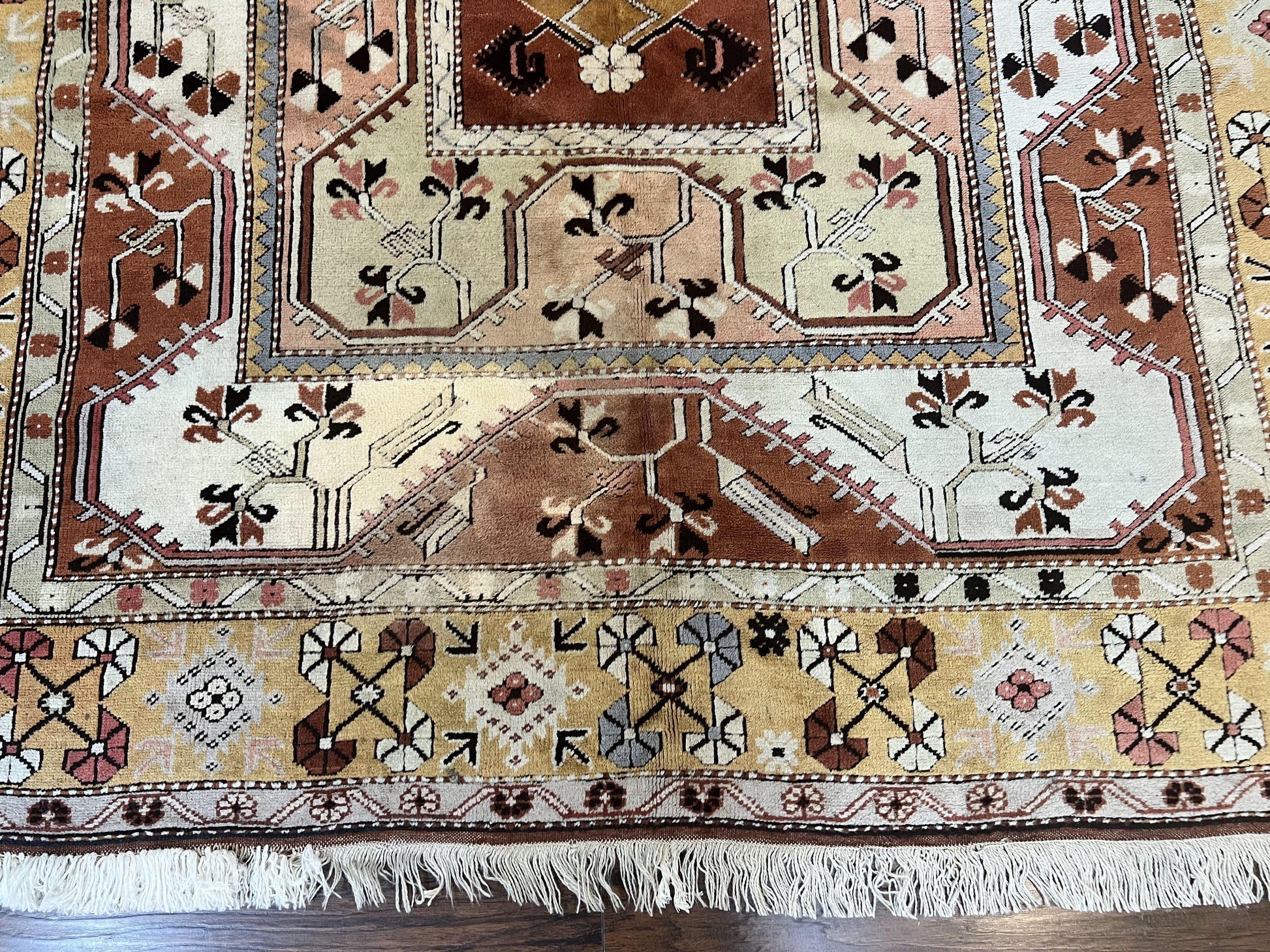 Turkish Rug 7x10, Wool Hand Knotted Vintage Carpet, Geometric Kazak Pattern - Nuvé