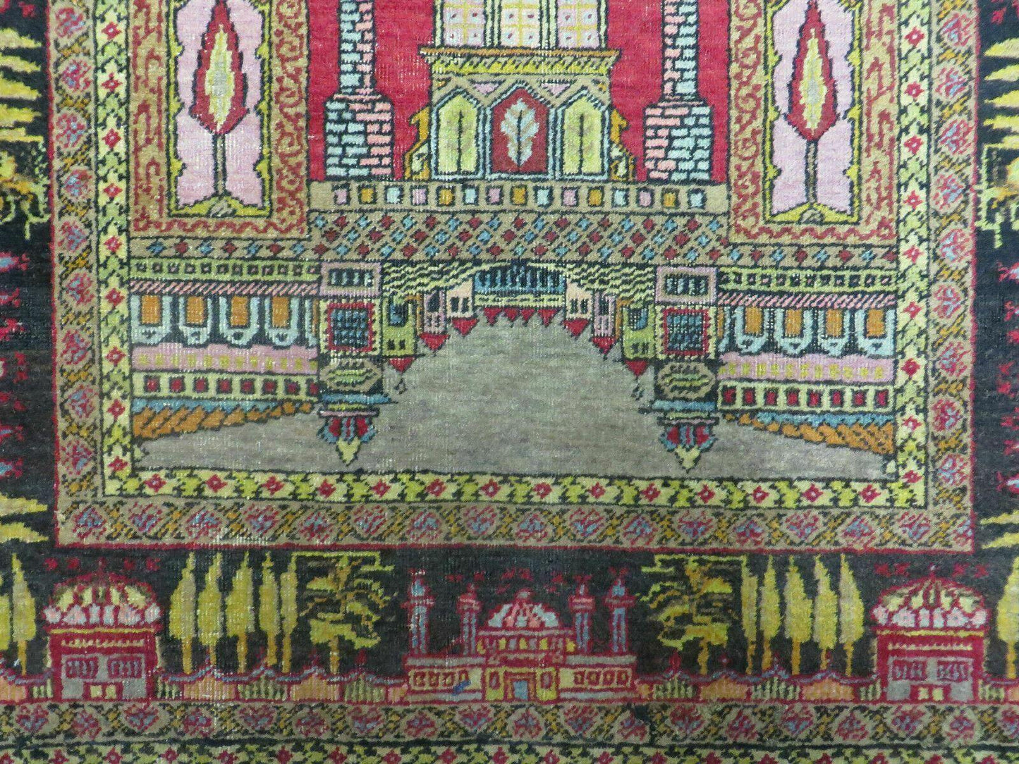 4' X 6' Antique 1920s Handmade Turkish Mehrab Design Wool Rug Lantern Beautiful - Nuvé