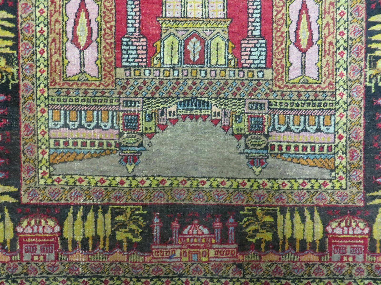 4' X 6' Antique 1920s Handmade Turkish Mehrab Design Wool Rug Lantern Beautiful - Nuvé