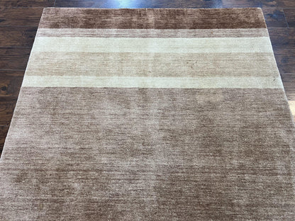 Indo Gabbeh Rug 5x8, Contemporary Wool Stripped Modern Area Rug, Hand Knotted Medium Sized Carpet - Nuvé