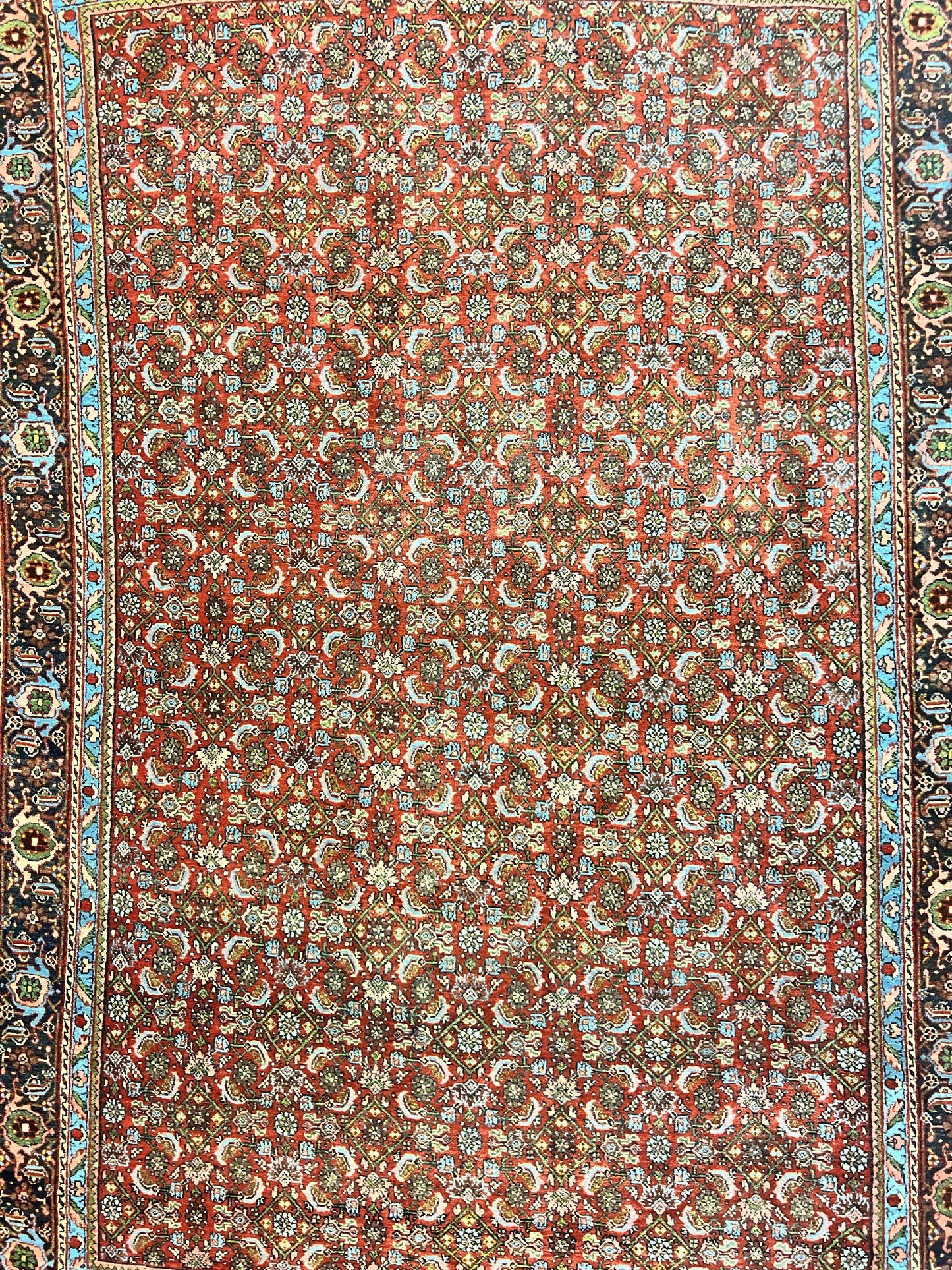 Antique Persian Bidjar Rug 5x7, Repeated Allover Herati Pattern, Red, Handmade Wool Carpet - Nuvé