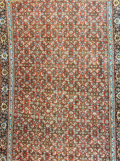 Antique Persian Bidjar Rug 5x7, Repeated Allover Herati Pattern, Red, Handmade Wool Carpet - Nuvé