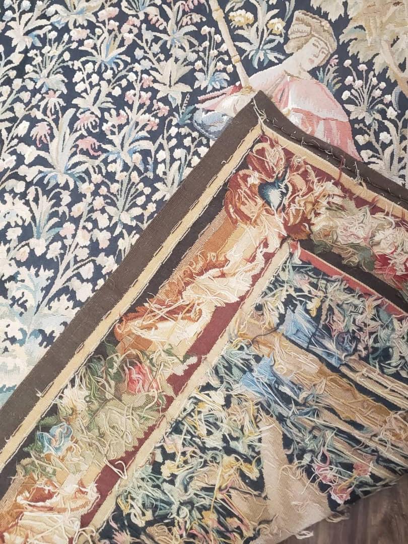 Vintage European Tapestry 5.4 x 7.11, Antique Style European Wall Hanging, Aubusson Weave Handmade Tapestry, Courtship Dating Scene, Animals - Nuvé