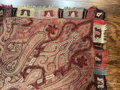 Antique Indian Kashmiri Shawl, Needlework, Signed By Masterweaver, Handmade, Rare - Nuvé