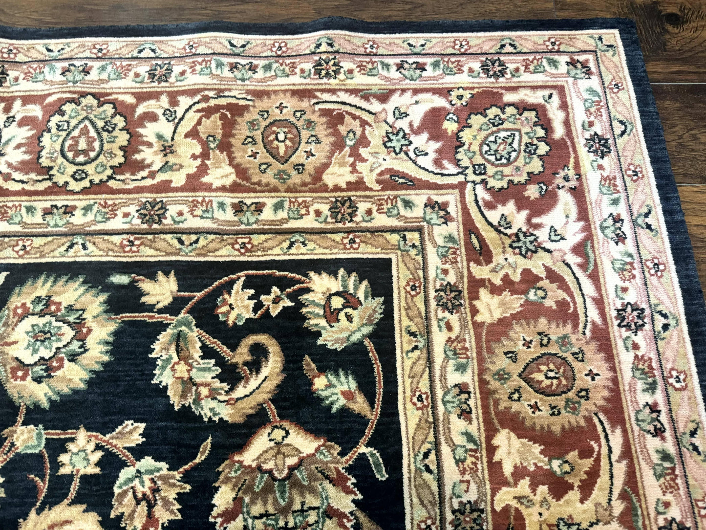 Vintage Oriental Rug 8x11, Floral Persian Design Carpet, Turkish Power Loomed Rug, Navy Blue Red Cream - Nuvé