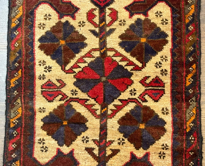 Small Persian Baluchi Tribal Rug, Tan, Handmade - Nuvé