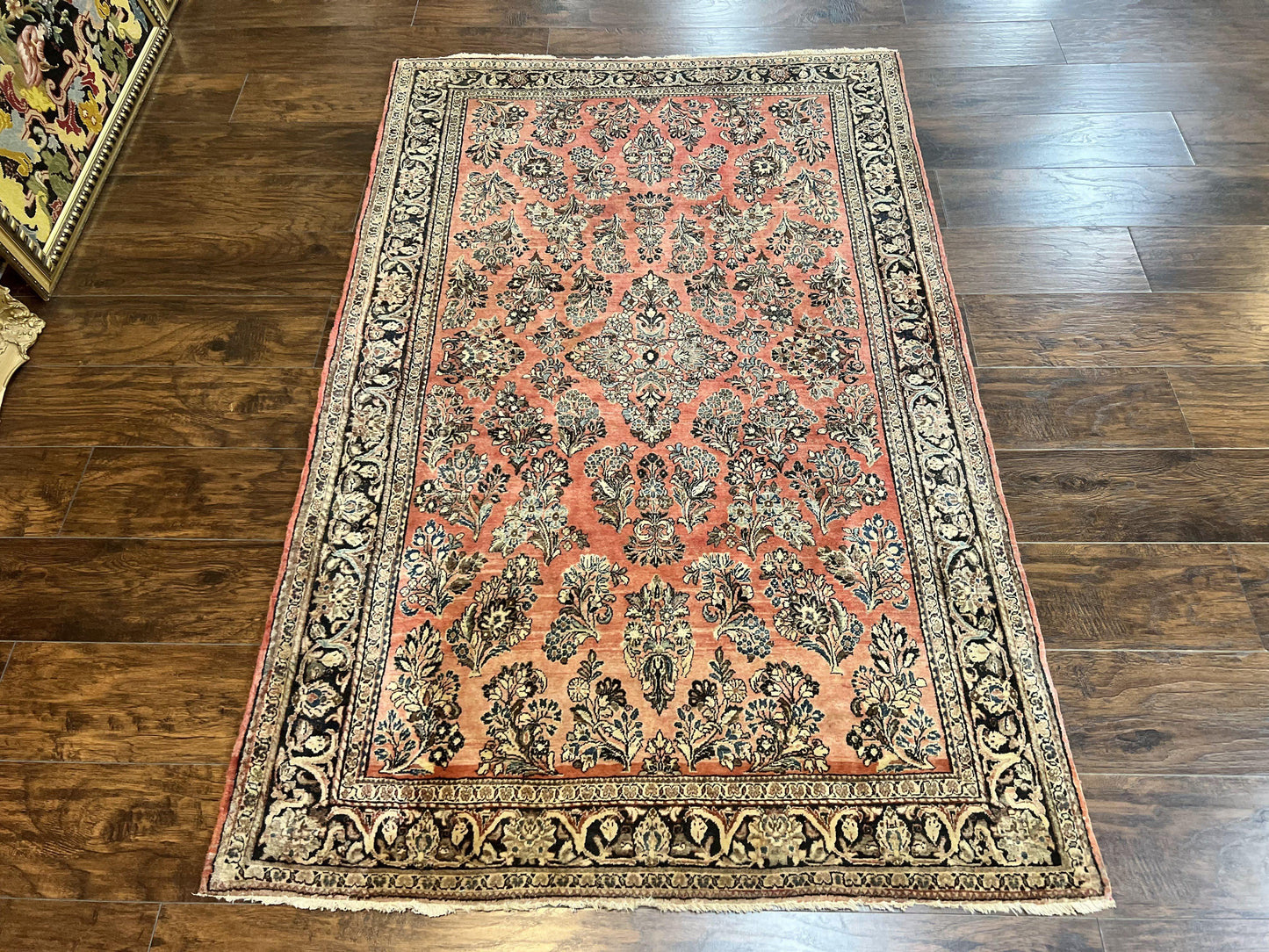 Antique Persian Sarouk Rug 4x7, Hand Knotted Wool Red Persian Carpet, Floral, Fine 300 KPSI - Nuvé