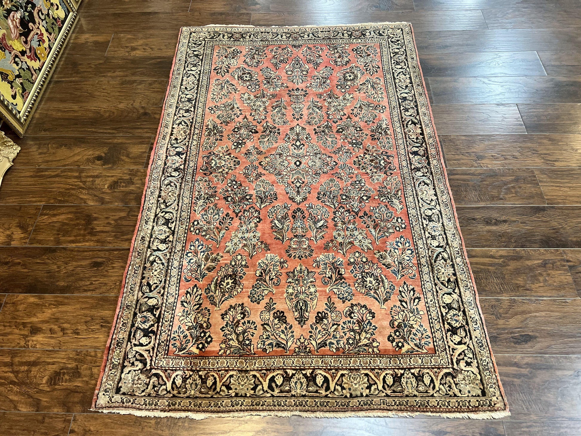 Antique Persian Sarouk Rug 4x7, Hand Knotted Wool Red Persian Carpet, Floral, Fine 300 KPSI - Nuvé