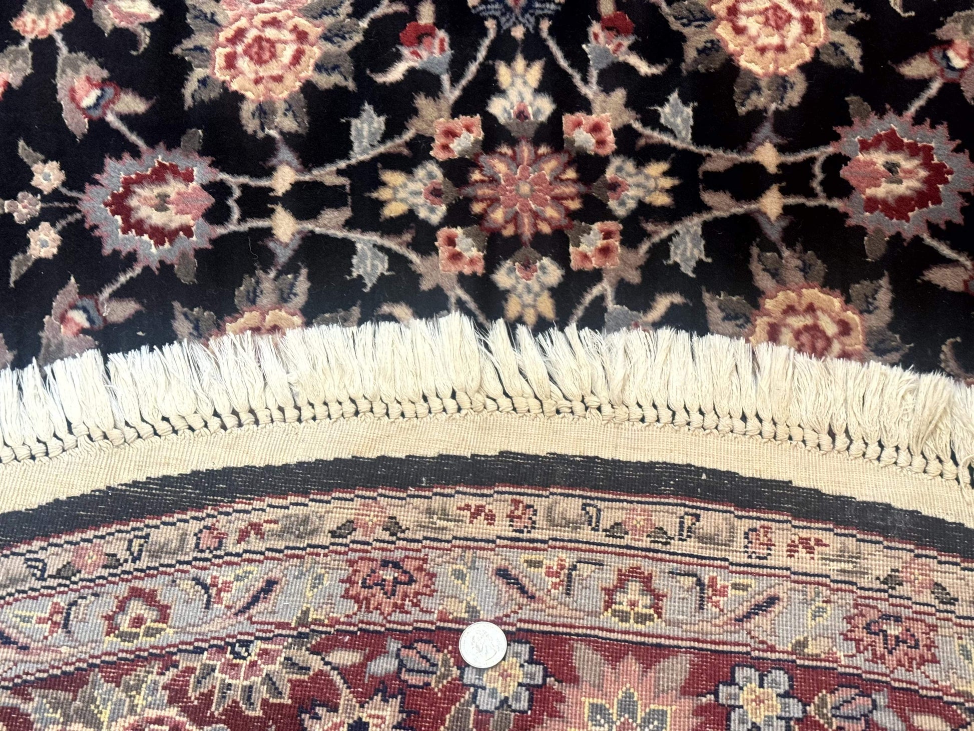 Round Sino Persian Rug 6x6, Floral, Navy Blue and Red, Wool and Silk Highlights - Nuvé