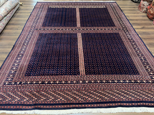 Pakistani Rug 8x11, Hand Knotted Wool Carpet, Navy Blue Red Beige, Four Season Hatchli Design, 8 x 11 Vintage Fine Oriental Rug, Room Sized - Nuvé