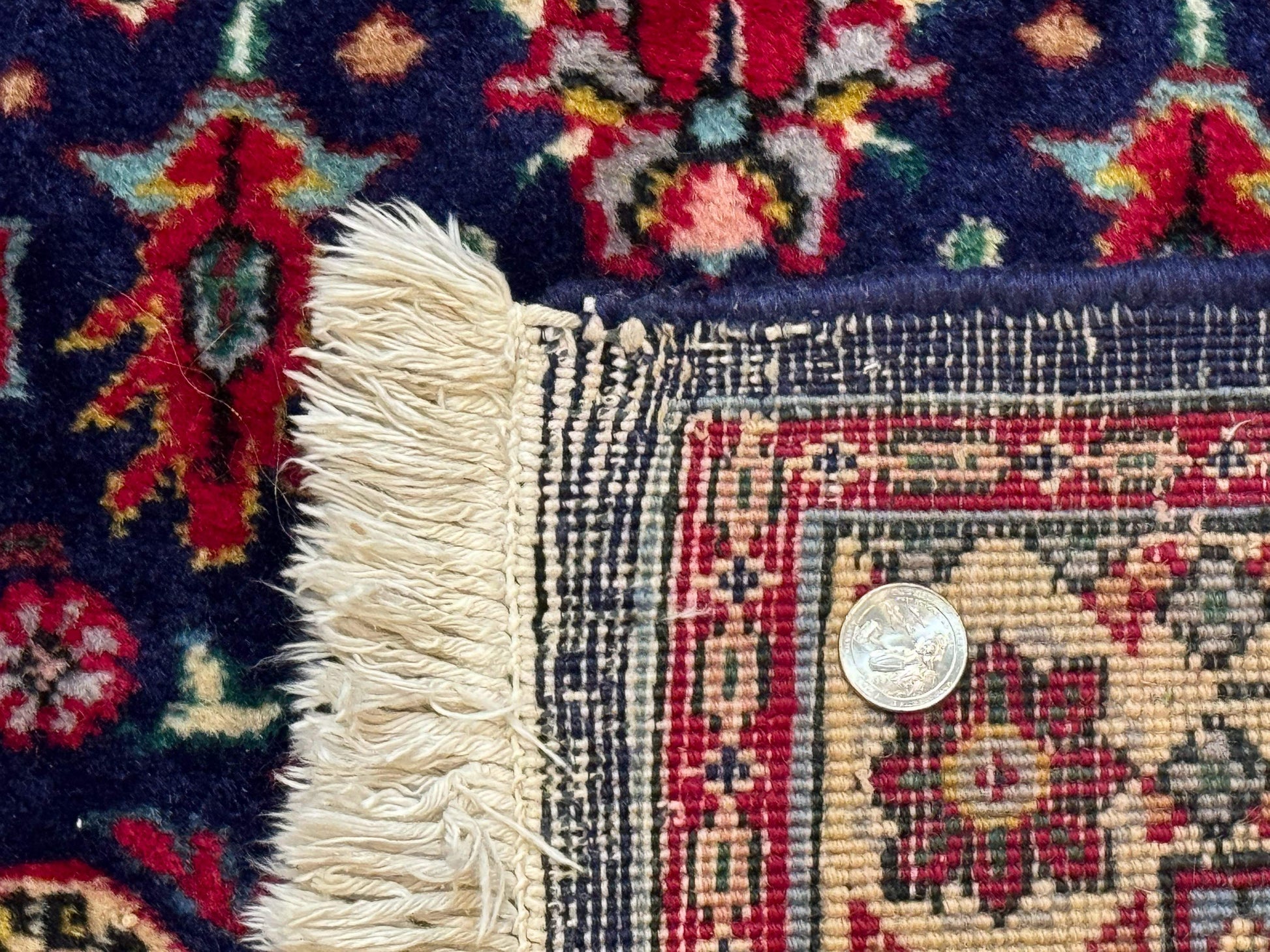 Large Persian Tabriz Rug 10x16, Navy Blue and Red, Allover Pattern, Vintage Hand Knotted Wool Carpet - Nuvé