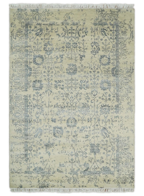 4x6 Fine Hand Knotted Beige and Gray Traditional Vintage Persian Style Antique Wool and Silk Rug | AGR14 - Nuvé