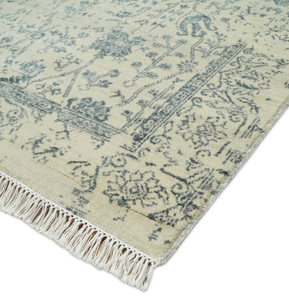 4x6 Fine Hand Knotted Beige and Gray Traditional Vintage Persian Style Antique Wool and Silk Rug | AGR14 - Nuvé