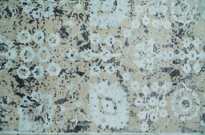 4x6 Fine Hand Knotted Aqua, Beige and Black Traditional Vintage Persian Style Antique Wool and Bamboo Silk Rug | AGR10 - Nuvé