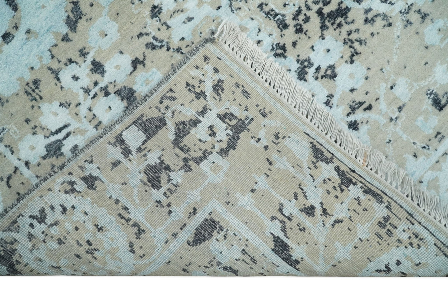 4x6 Fine Hand Knotted Aqua, Beige and Black Traditional Vintage Persian Style Antique Wool and Bamboo Silk Rug | AGR10 - Nuvé