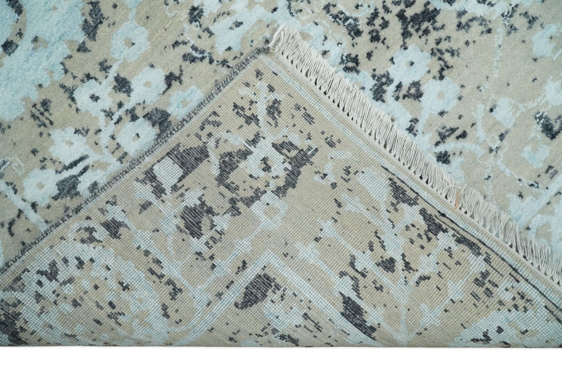 4x6 Fine Hand Knotted Aqua, Beige and Black Traditional Vintage Persian Style Antique Wool and Bamboo Silk Rug | AGR10 - Nuvé