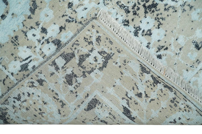 4x6 Fine Hand Knotted Aqua, Beige and Black Traditional Vintage Persian Style Antique Wool and Bamboo Silk Rug | AGR10 - Nuvé