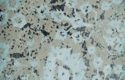 4x6 Fine Hand Knotted Aqua, Beige and Black Traditional Vintage Persian Style Antique Wool and Bamboo Silk Rug | AGR10 - Nuvé