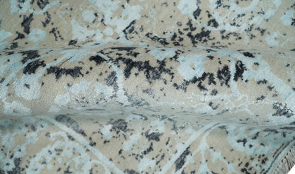 4x6 Fine Hand Knotted Aqua, Beige and Black Traditional Vintage Persian Style Antique Wool and Bamboo Silk Rug | AGR10 - Nuvé