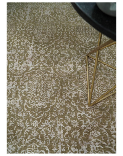 4x6 Fine Hand Knotted Olive and Silver Traditional Vintage Persian Style Antique Wool and SIlk Rug | AGR16 - Nuvé