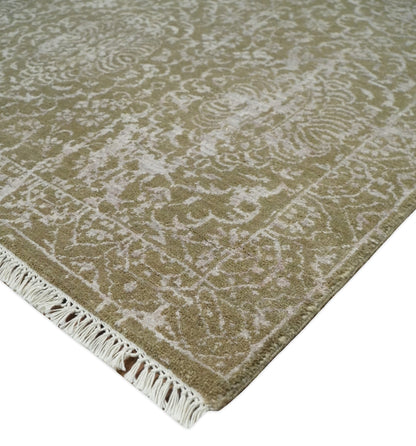 4x6 Fine Hand Knotted Olive and Silver Traditional Vintage Persian Style Antique Wool and SIlk Rug | AGR16 - Nuvé