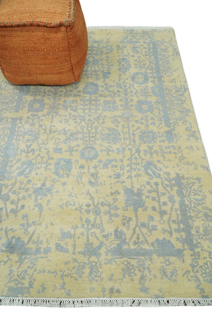 4x6 Fine Hand Knotted Gold and Silver Traditional Vintage Persian Style Antique Wool and Silk Rug | AGR11 - Nuvé