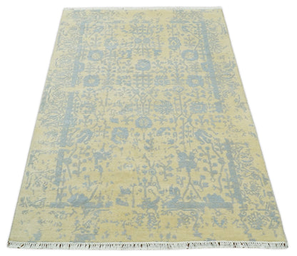 4x6 Fine Hand Knotted Gold and Silver Traditional Vintage Persian Style Antique Wool and Silk Rug | AGR11 - Nuvé