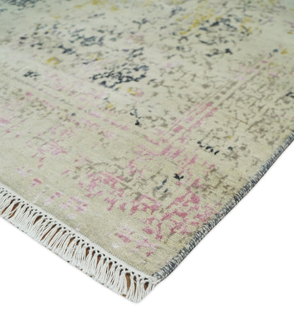 4x6 Fine Hand Knotted Gold, Gray and Ivory Modern Abstract Wool and SIlk Area Rug | AGR17 - Nuvé