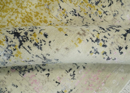 4x6 Fine Hand Knotted Gold, Gray and Ivory Modern Abstract Wool and SIlk Area Rug | AGR17 - Nuvé