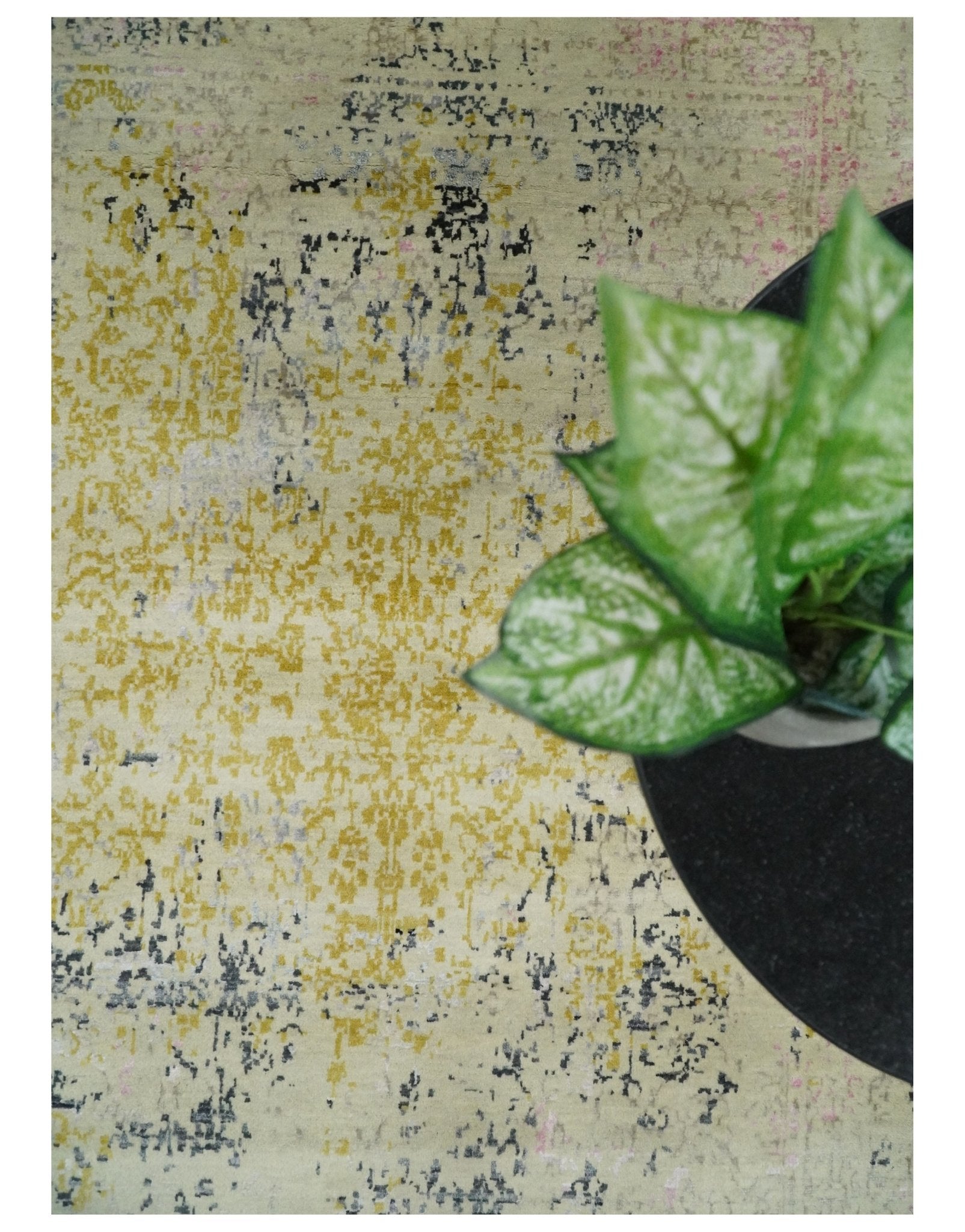 4x6 Fine Hand Knotted Gold, Gray and Ivory Modern Abstract Wool and SIlk Area Rug | AGR17 - Nuvé