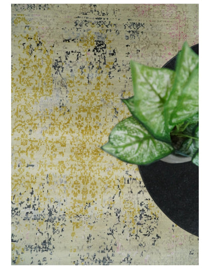 4x6 Fine Hand Knotted Gold, Gray and Ivory Modern Abstract Wool and SIlk Area Rug | AGR17 - Nuvé