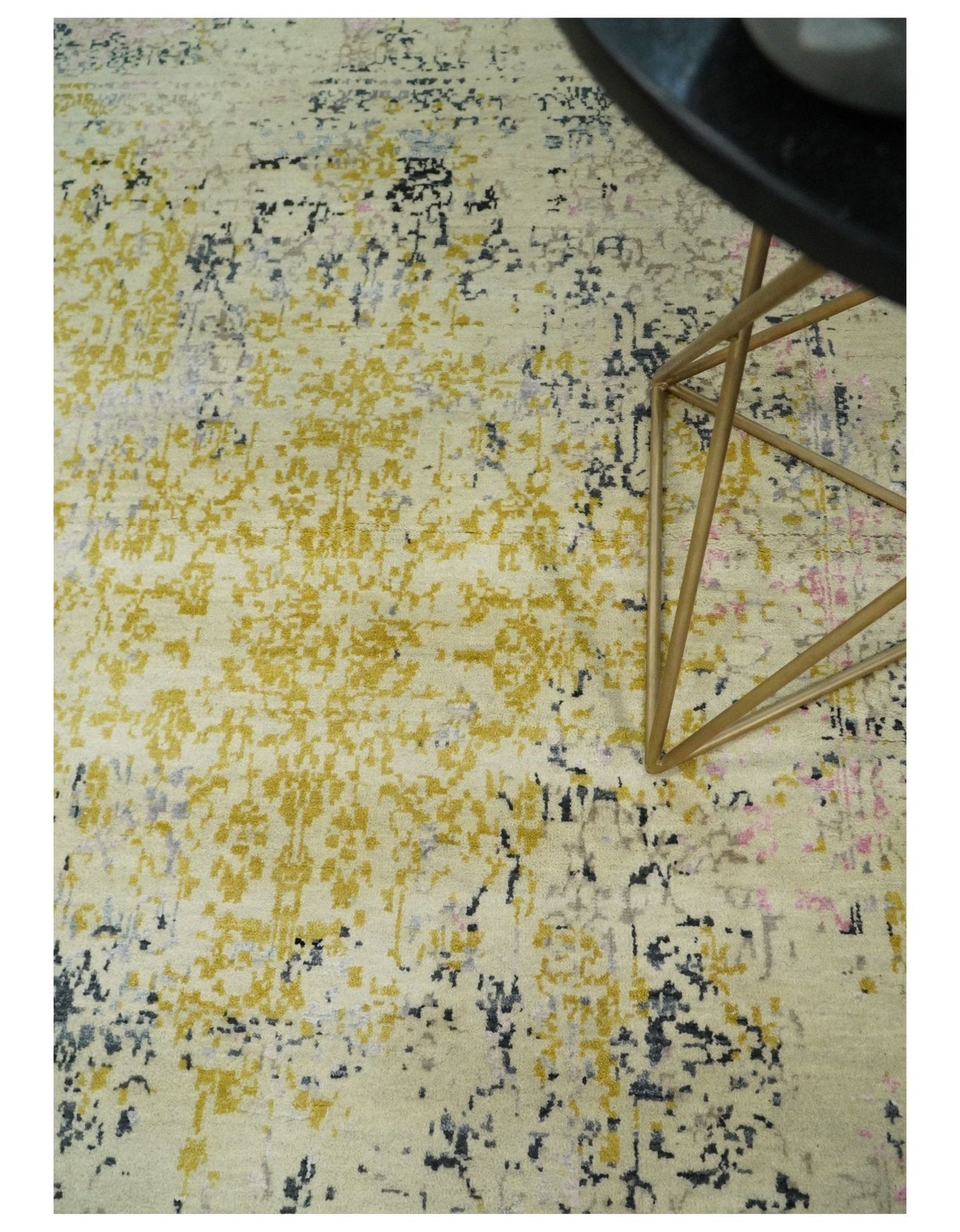 4x6 Fine Hand Knotted Gold, Gray and Ivory Modern Abstract Wool and SIlk Area Rug | AGR17 - Nuvé