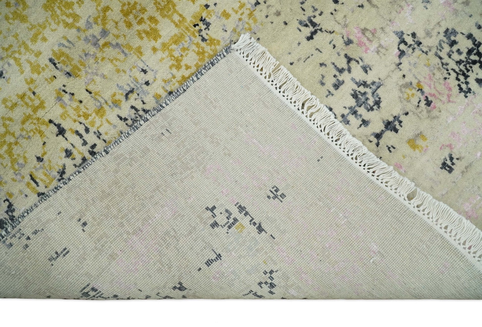 4x6 Fine Hand Knotted Gold, Gray and Ivory Modern Abstract Wool and SIlk Area Rug | AGR17 - Nuvé