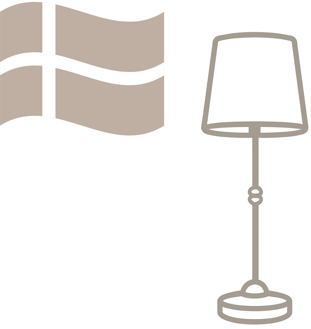 Decorative lamp and flag design on a beige background