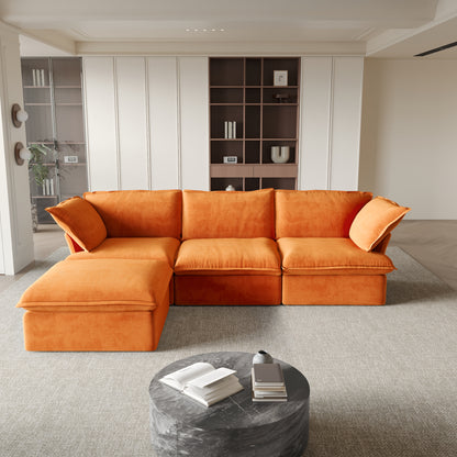 Sabi Modular Boucle Cloud Sofa - Orange - 3-Seater Sectional Sofa with Ottoman - Nuvé