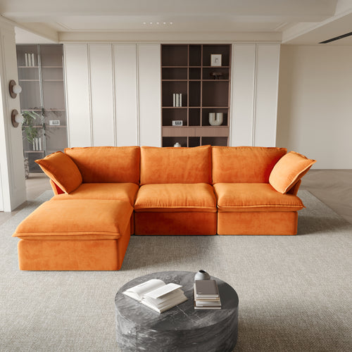 Sabi Modular Boucle Cloud Sofa - Orange - 3-Seater Sectional Sofa with Ottoman - Nuvé
