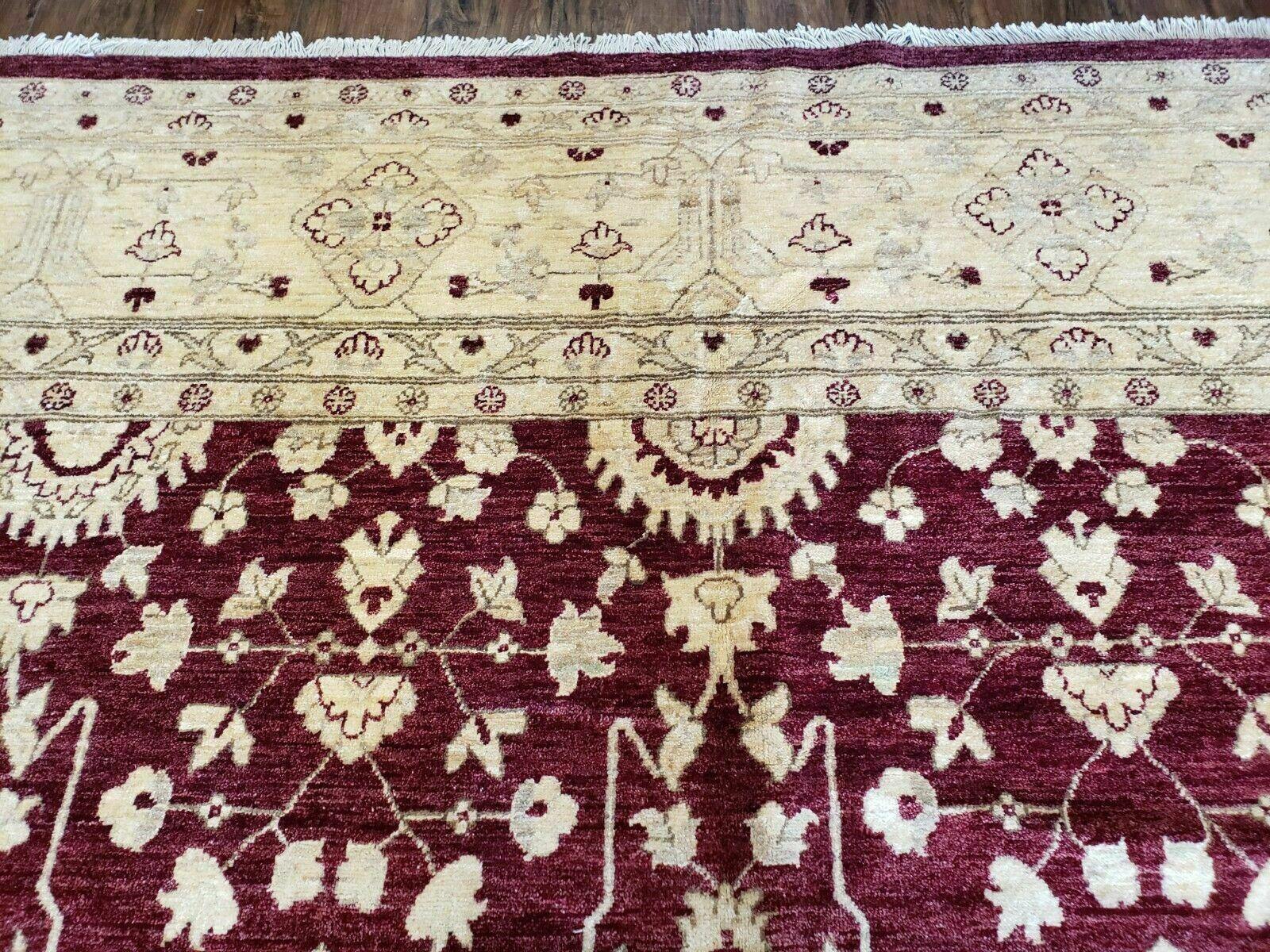 Pakistani Peshawar Rug 10x14, Handmade Chobi Carpet, Maroon & Beige - Nuvé