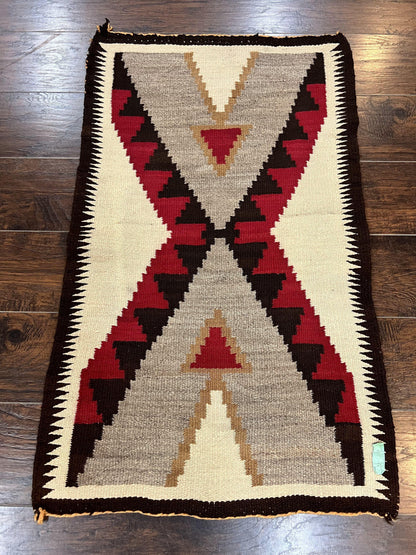 Antique Navajo Rug 2x4, Collectible Native American Wool Handmade Rug, Ivory Black Red Gray, Vintage Navajo Textile - Nuvé