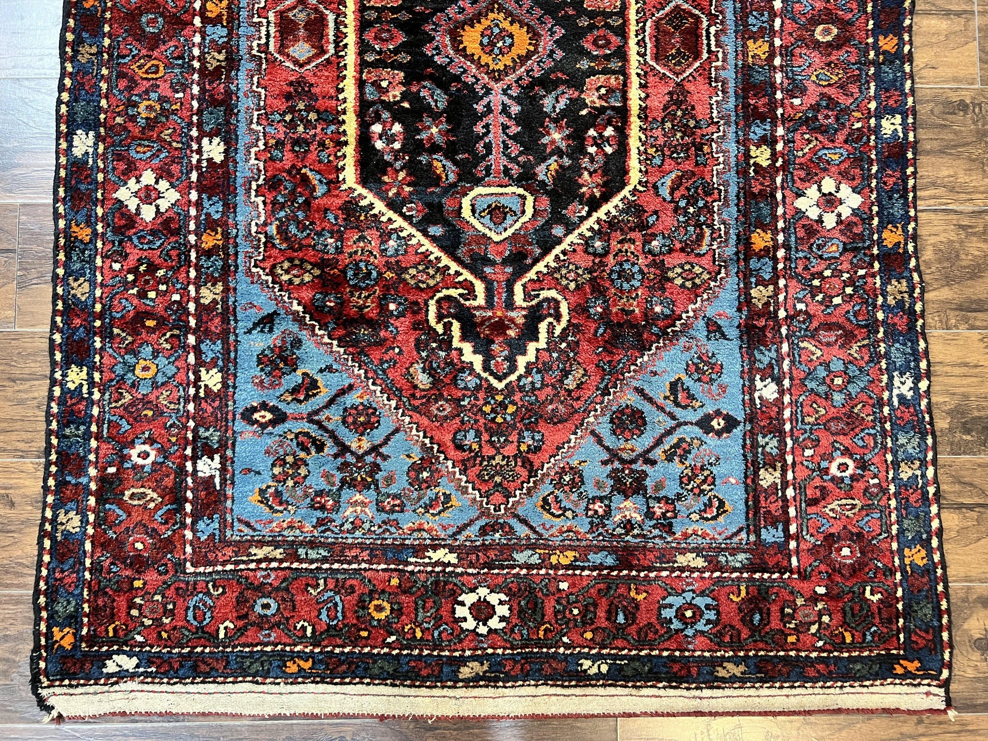 Antique Persian Tribal Rug 4x7, Wool Handmade 1920s Carpet, Red Blue, Persian Hamadan Rug - Nuvé