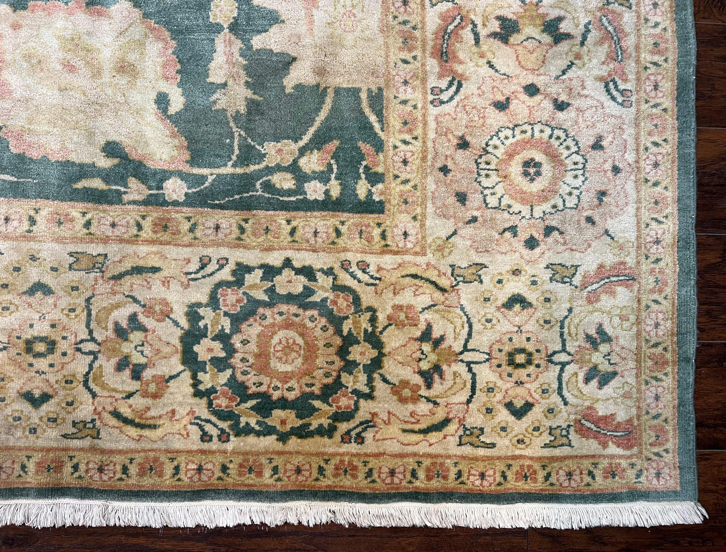 Egyptian Mahal Rug 10x14, Large Vintage Floral Hand Knotted Wool Carpet 10 x 14, Dark Green and Beige Traditional Handmade Persian Area Rug - Nuvé