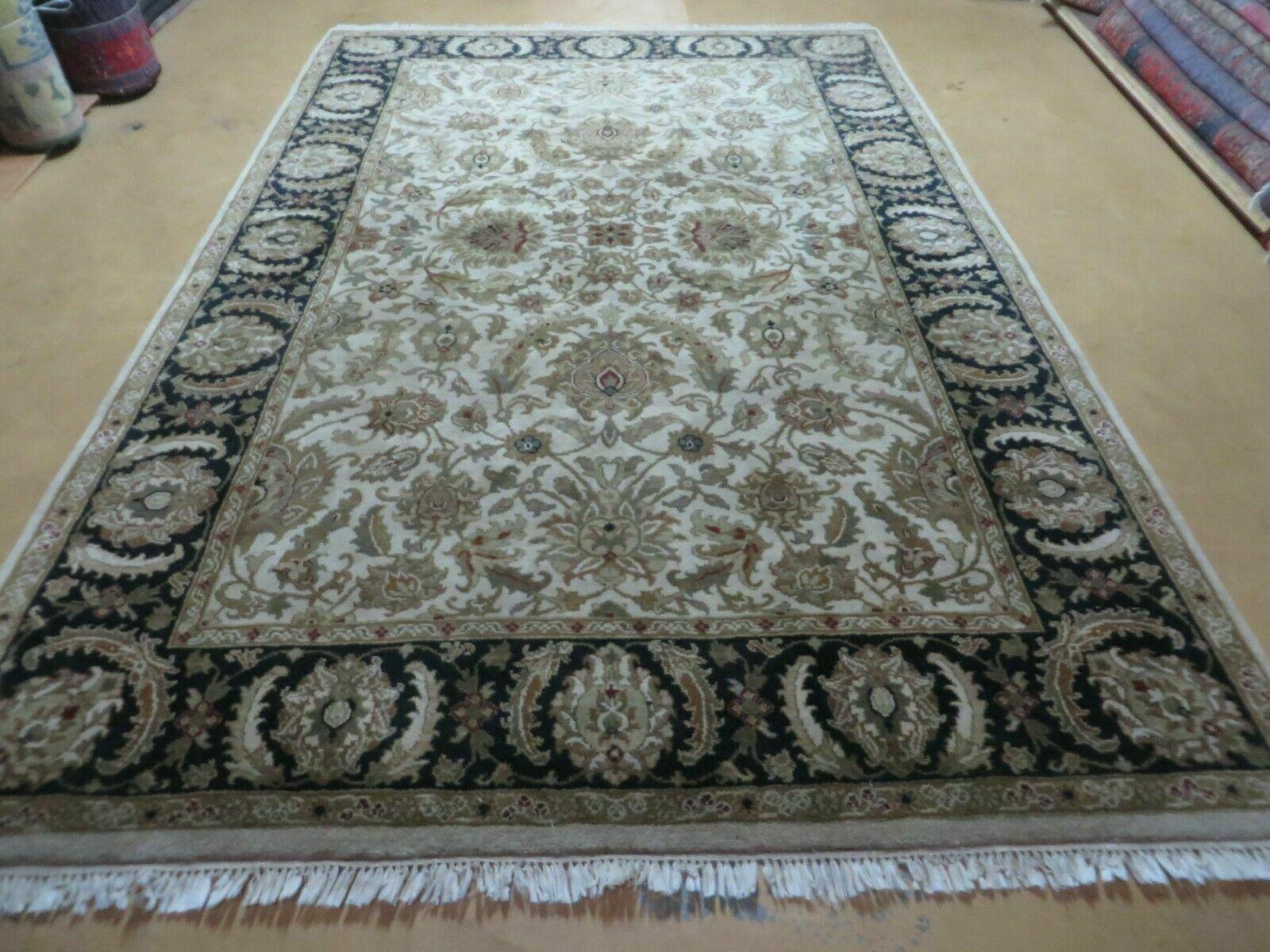 6' X 9' Vintage Handmade India Top Quality Jaipur Floral Oriental Tea Wash Nice - Nuvé