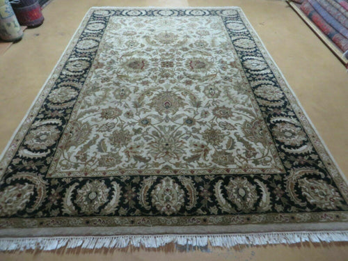 6' X 9' Vintage Handmade India Top Quality Jaipur Floral Oriental Tea Wash Nice - Nuvé