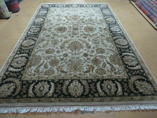 6' X 9' Vintage Handmade India Top Quality Jaipur Floral Oriental Tea Wash Nice - Nuvé