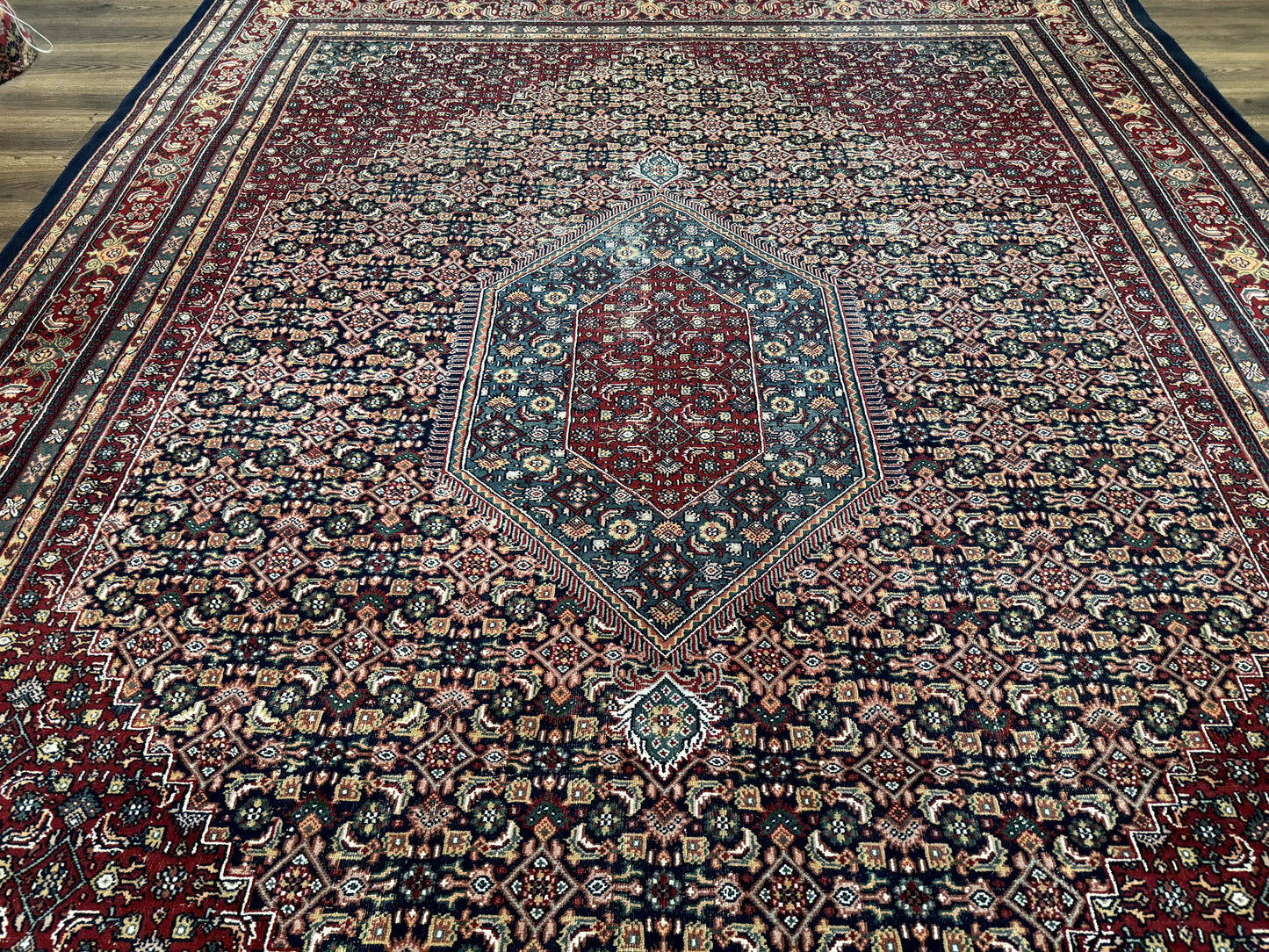 Indo Persian Bidjar Rug 9x12 Wool Handmade Carpet Dark Blue - Nuvé